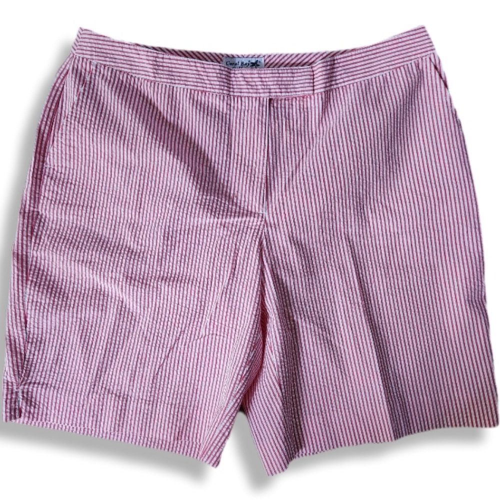 Coral Bay Golf Seersucker Flat Front Bermuda Shorts Tailored Classic Sz 16